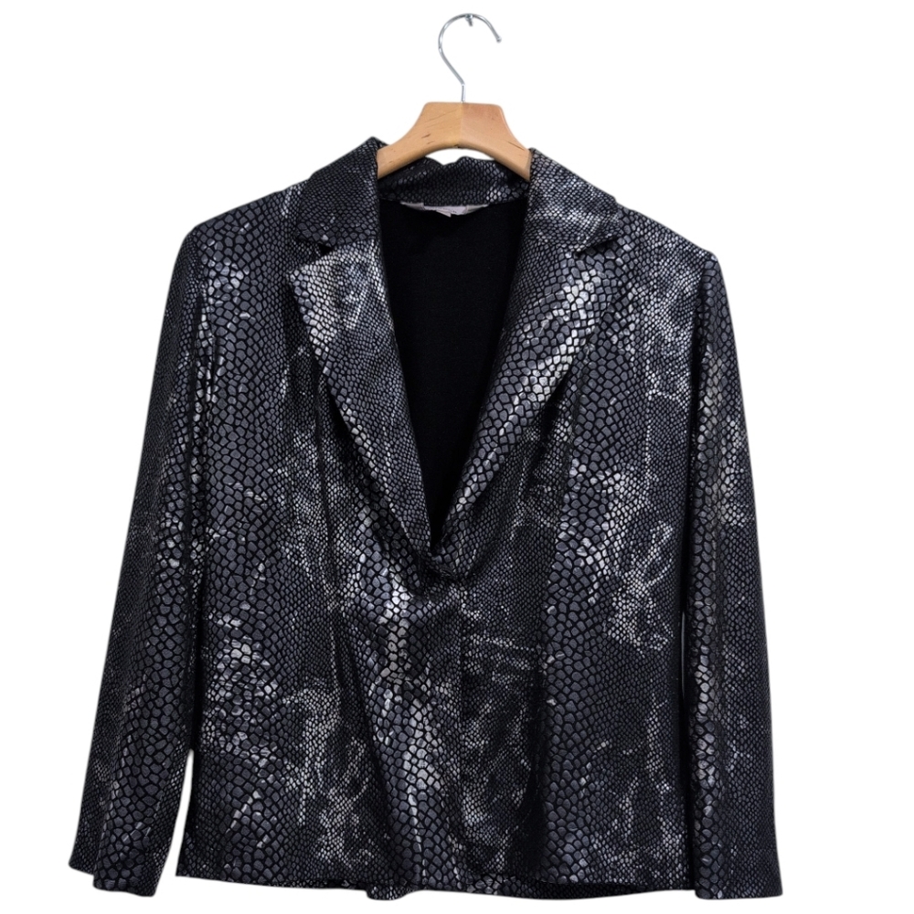 Misook Black and Gray Metallic Textured Jacket Small